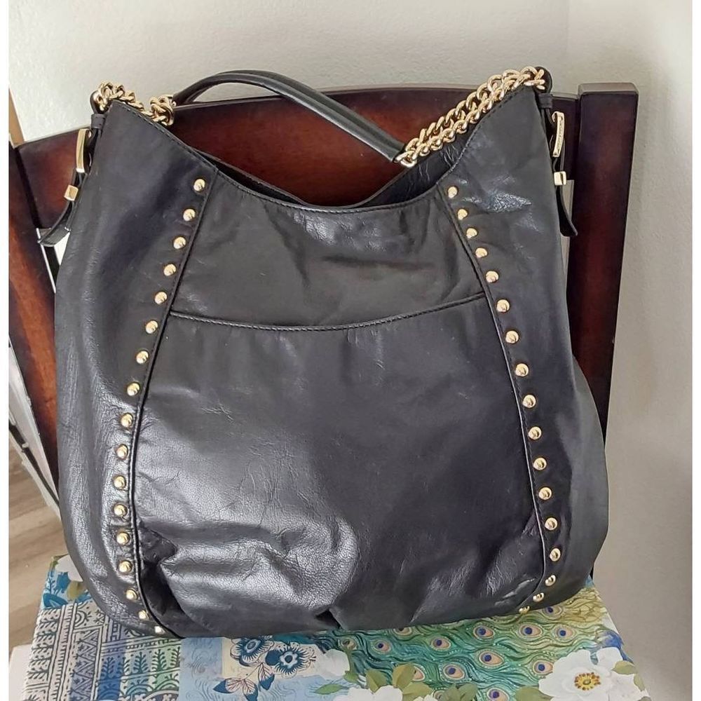NICE~MICHAEL Michael KORS Black Leather Hobo Bag Purse